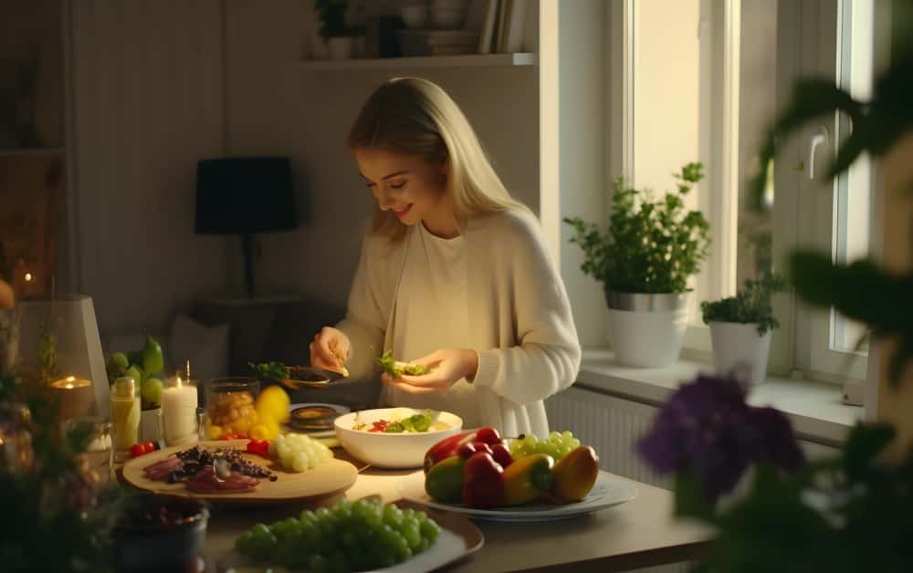 Woman preparing healthy raw vegan meals