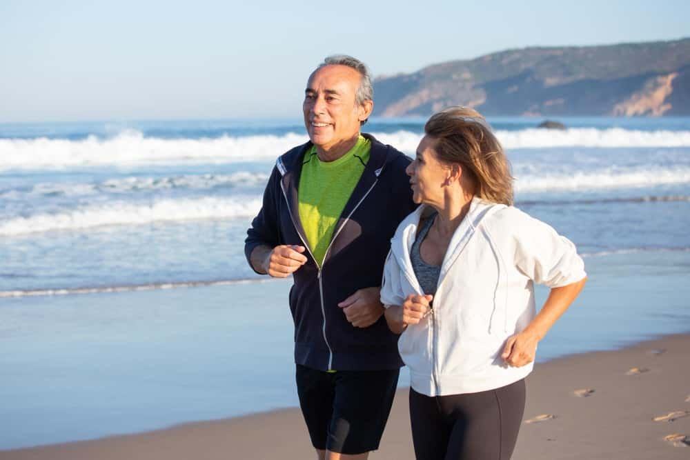 Senior adults walking together for healthy aging