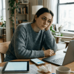 Woman experiencing the effects of excessive screen time on mental health and sleep